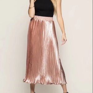 Blush Pink Metallic Pleated Skirt